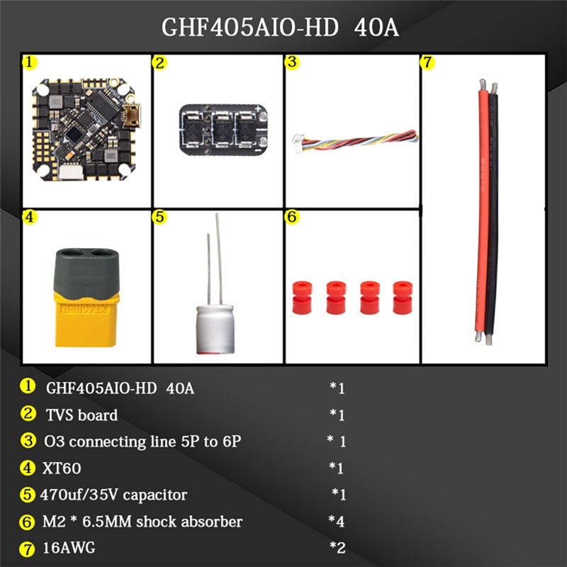 Drone Racing Flight Controller - ABTI-GHF405AIO-HD 40A AIOフライトコントローラー F405 F4内蔵OSD、BLHeli-S ESC、2-6S